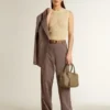 Pantalones de mujer de mezcla de lana con microdiseño en forma de chevron marrón claro