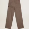 Pantalones de mujer de mezcla de lana con microdiseño en forma de chevron marrón claro