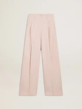 Pantalones de mujer de tejido de lana entallado en color rosa