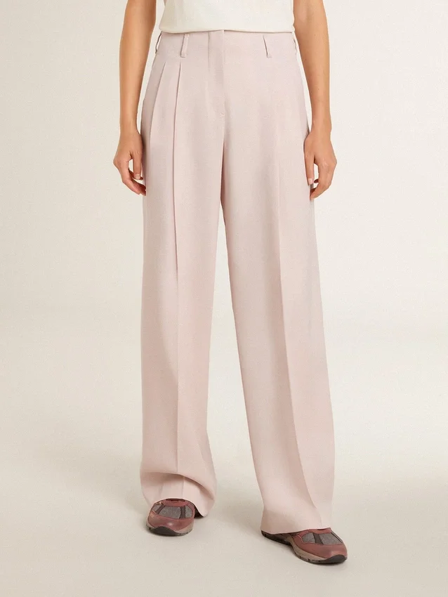 Pantalones de mujer de tejido de lana entallado en color rosa