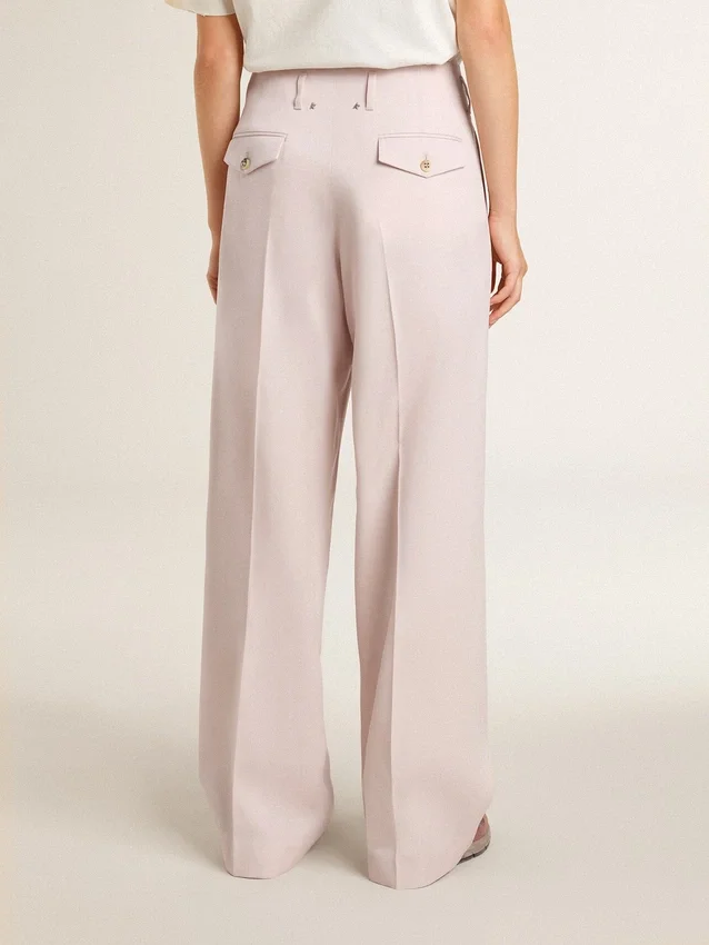 Pantalones de mujer de tejido de lana entallado en color rosa