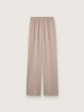 Pantalones de mujer en mezcla de lana gris con motivo de rayas finas y cintura elástica