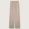 Pantalones de mujer en mezcla de lana gris con motivo de rayas finas y cintura elástica