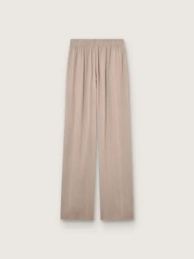 Pantalones de mujer en mezcla de lana gris con motivo de rayas finas y cintura elástica