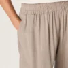 Pantalones de mujer en mezcla de lana gris con motivo de rayas finas y cintura elástica