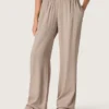 Pantalones de mujer en mezcla de lana gris con motivo de rayas finas y cintura elástica