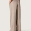 Pantalones de mujer en mezcla de lana gris con motivo de rayas finas y cintura elástica
