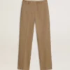 Pantalones de mujer en mezcla de lino con diseño de espiga en color arena