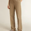 Pantalones de mujer en mezcla de lino con diseño de espiga en color arena