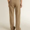 Pantalones de mujer en mezcla de lino con diseño de espiga en color arena