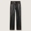 Pantalones de mujer en napa burdeos oscuro con acabado vintage