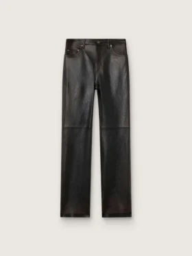 Pantalones de mujer en napa burdeos oscuro con acabado vintage