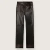 Pantalones de mujer en napa burdeos oscuro con acabado vintage