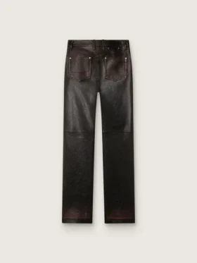Pantalones de mujer en napa burdeos oscuro con acabado vintage