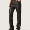 Pantalones de mujer en napa burdeos oscuro con acabado vintage