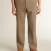 Pantalones de sastrería en mezcla de lino con diseño de chevrón color arena