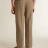 Pantalones de sastrería en mezcla de lino con diseño de chevrón color arena