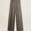 Pantalones de seda con mezcla de viscosa para mujer, de color verde y con estampado floral