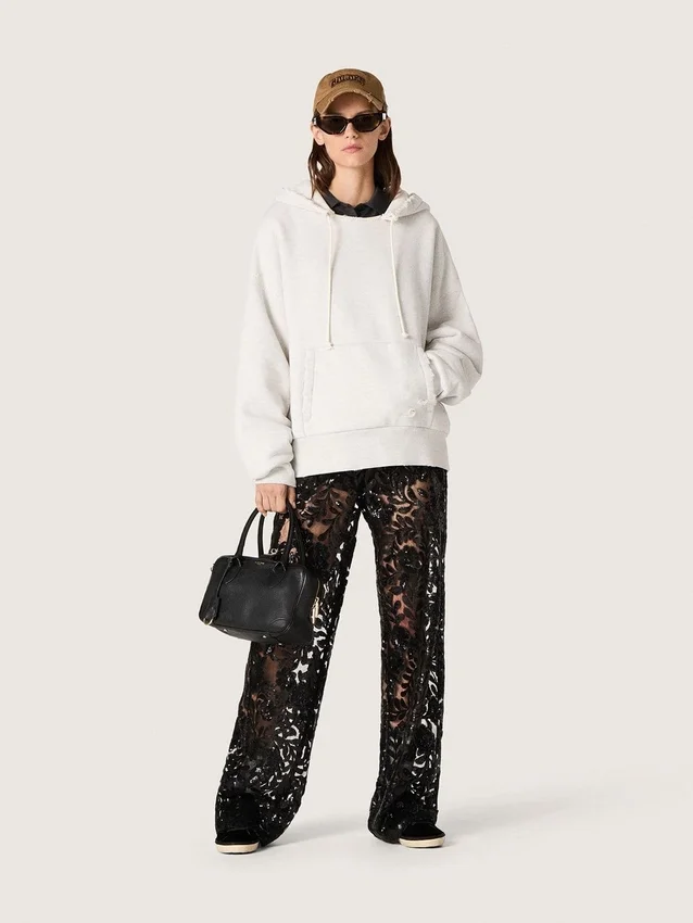 Pantalones de tul para mujer con bordado floral de lentejuelas negras