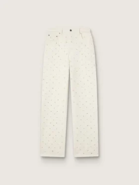 Pantalones de vaqueros blancos de mujer con abalorios y cristales