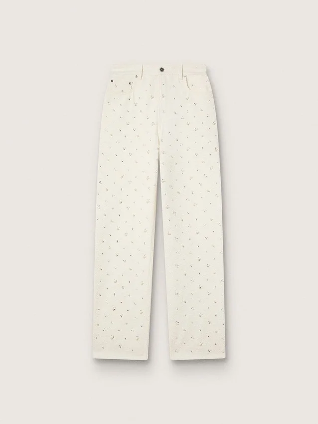 Pantalones de vaqueros blancos de mujer con abalorios y cristales