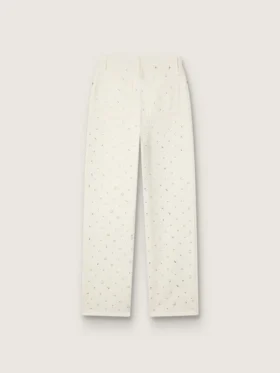 Pantalones de vaqueros blancos de mujer con abalorios y cristales