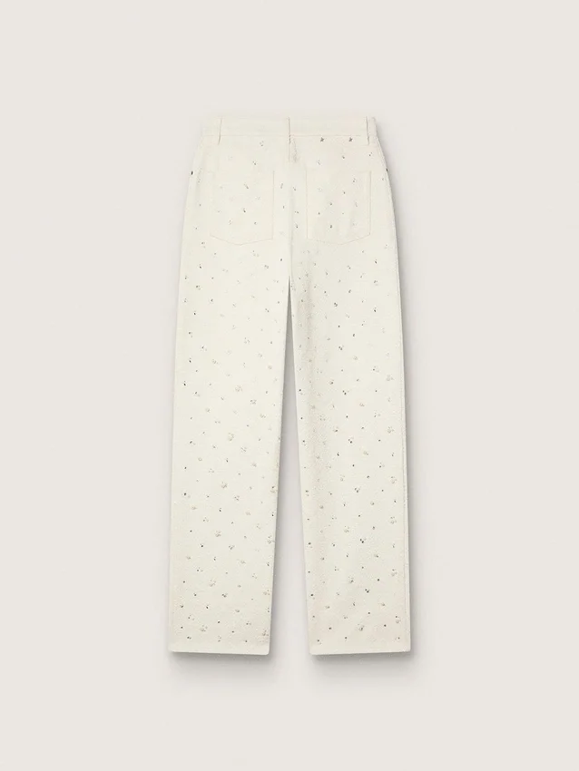 Pantalones de vaqueros blancos de mujer con abalorios y cristales
