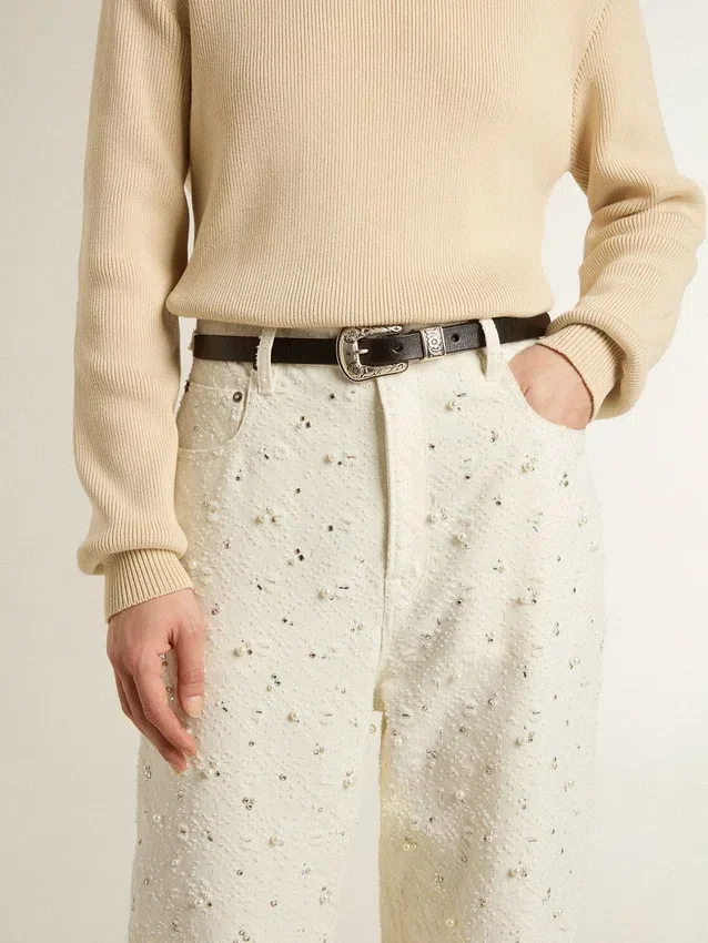 Pantalones de vaqueros blancos de mujer con abalorios y cristales