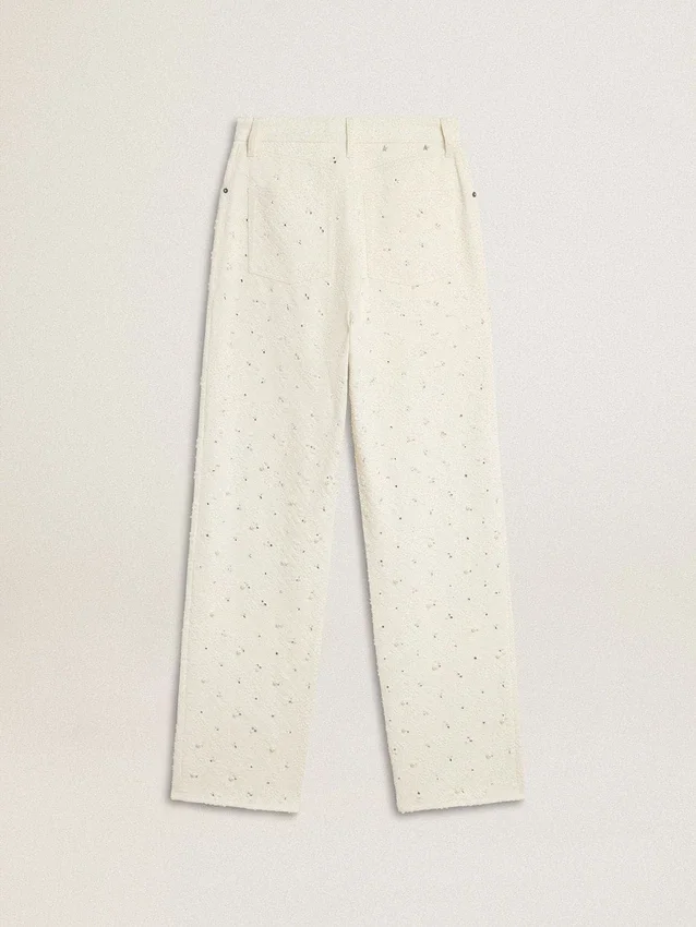 Pantalones de vaqueros blancos de mujer con abalorios y cristales