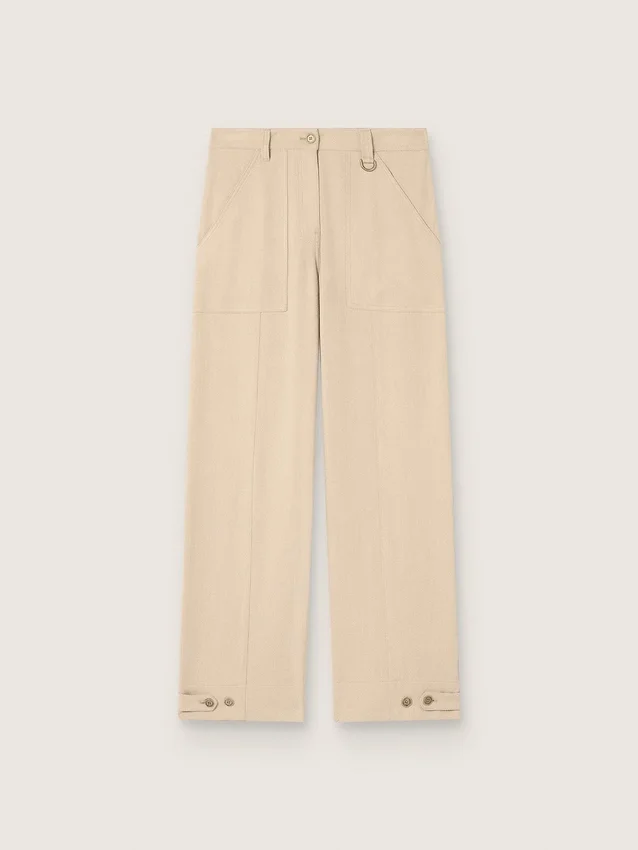 Pantalones de viscosa beige para mujer