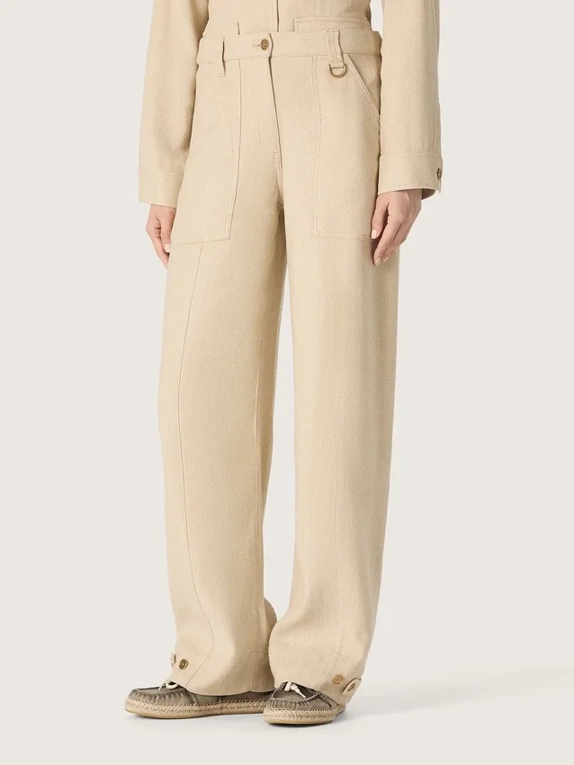 Pantalones de viscosa beige para mujer