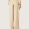 Pantalones de viscosa beige para mujer