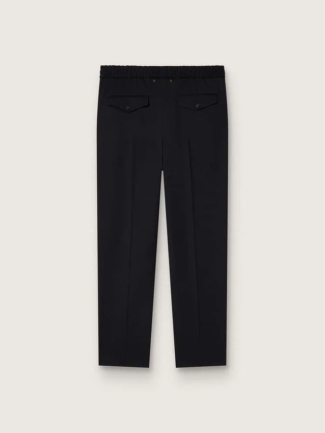 Pantalones negros de gabardina de lana para hombre