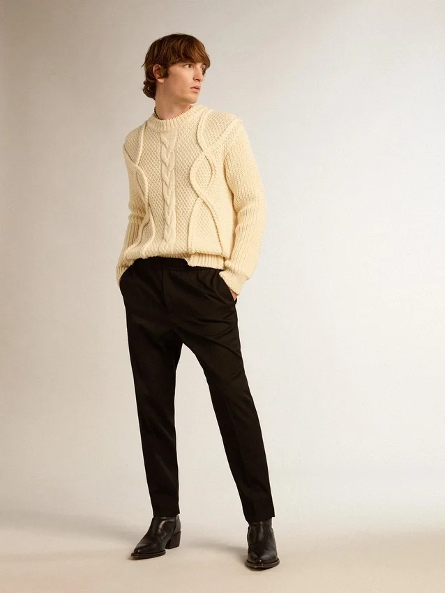 Pantalones negros de gabardina de lana para hombre