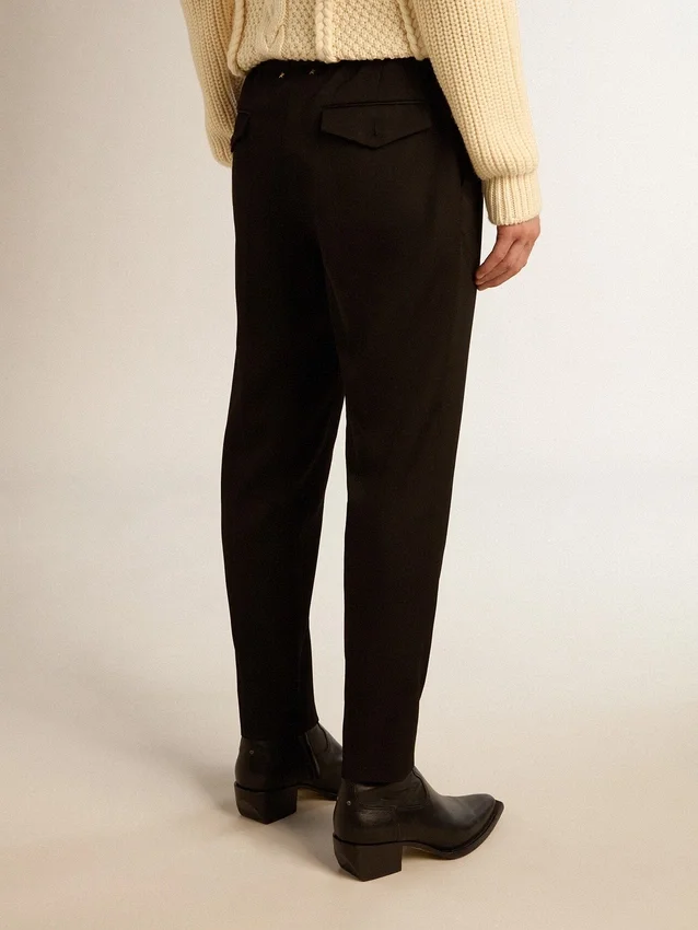 Pantalones negros de gabardina de lana para hombre