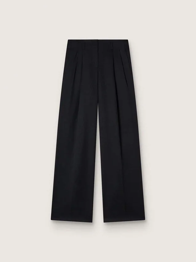 Pantalones negros de gabardina de lana para mujer