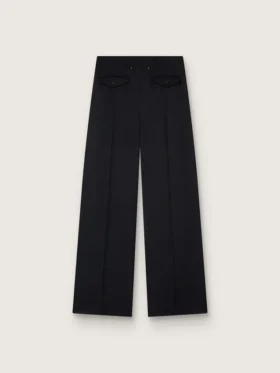 Pantalones negros de gabardina de lana para mujer