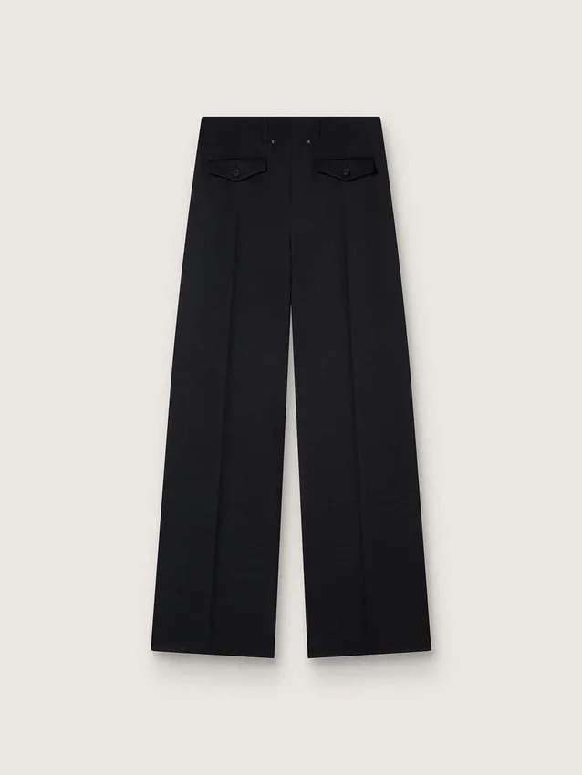 Pantalones negros de gabardina de lana para mujer