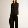 Pantalones negros de gabardina de lana para mujer