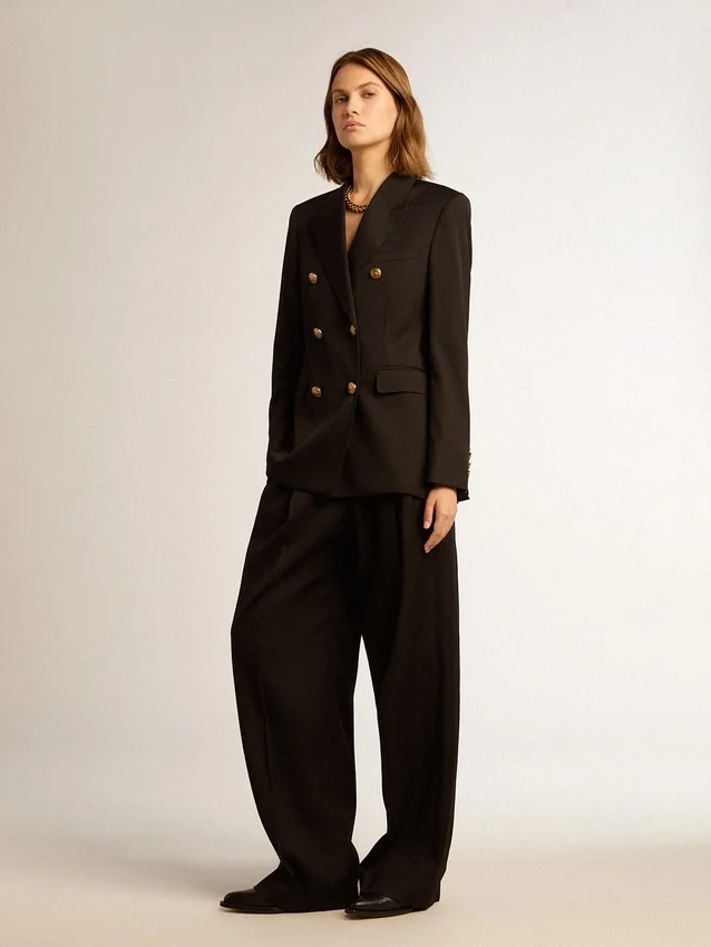 Pantalones negros de gabardina de lana para mujer