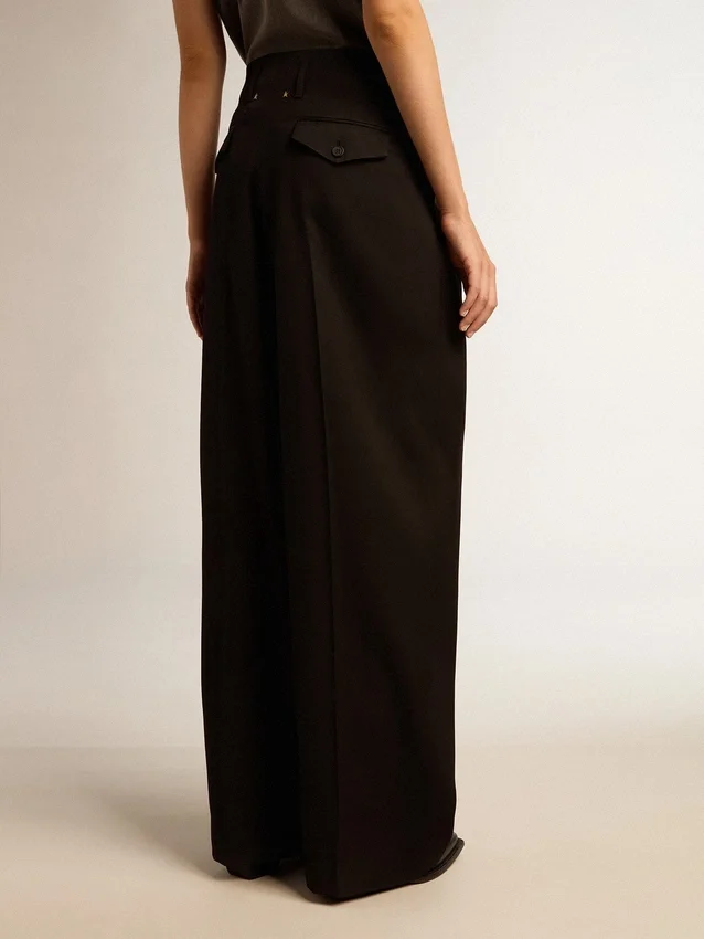 Pantalones negros de gabardina de lana para mujer