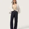 Pantalones negros de gabardina de lana para mujer