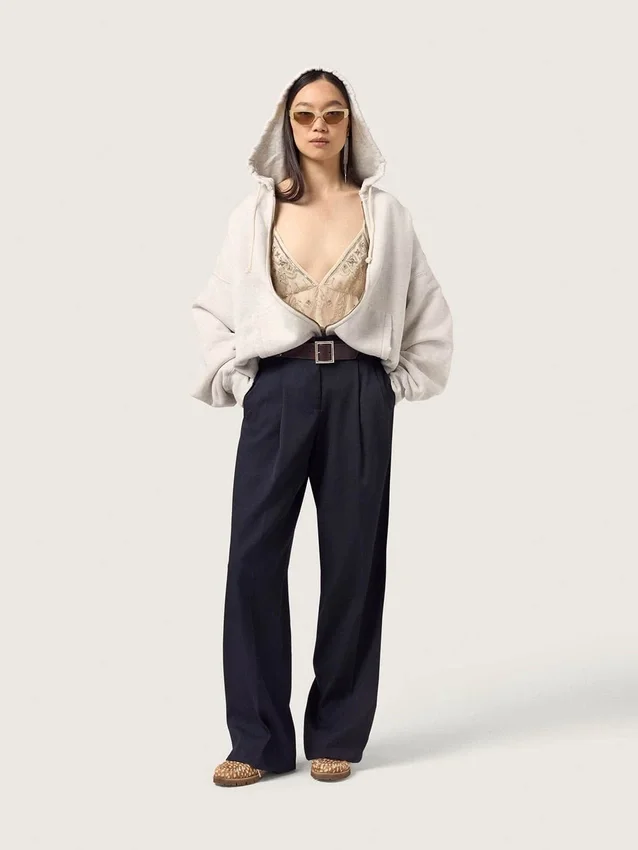 Pantalones negros de gabardina de lana para mujer