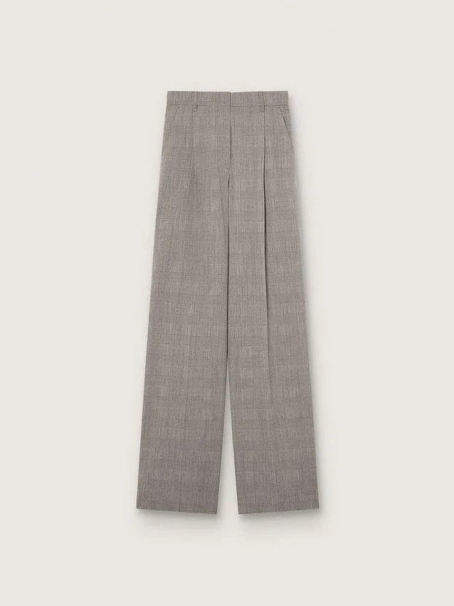 Pantalones oversize de mujer con estampado de cuadros Príncipe de Gales en gris