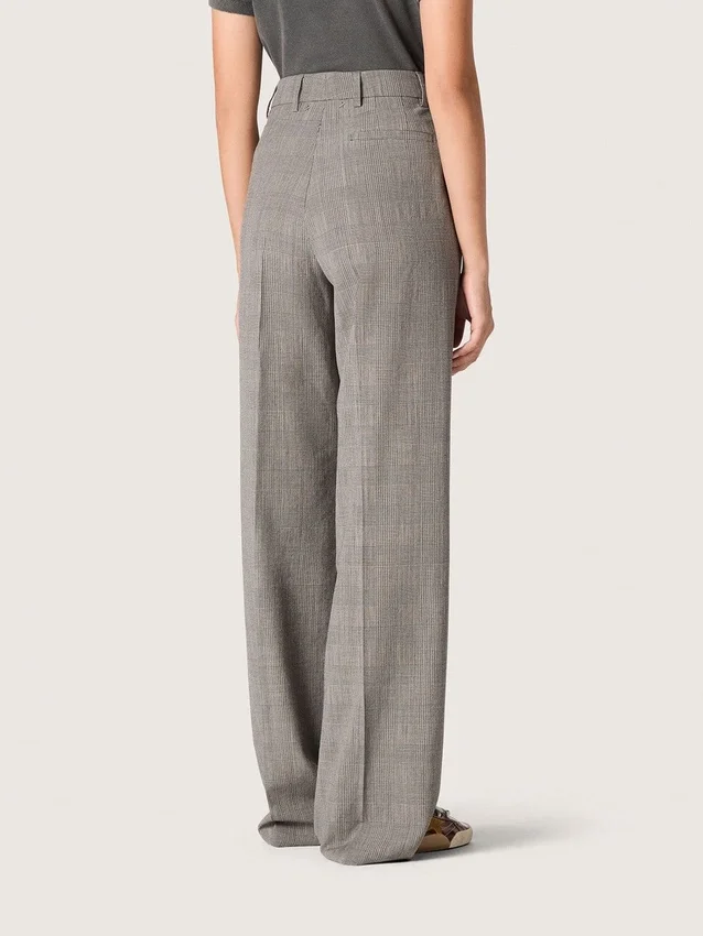 Pantalones oversize de mujer con estampado de cuadros Príncipe de Gales en gris