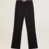 Pantalones suaves de mujer en azul oscuro, de mezcla de lana