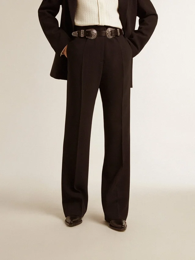 Pantalones suaves de mujer en azul oscuro, de mezcla de lana