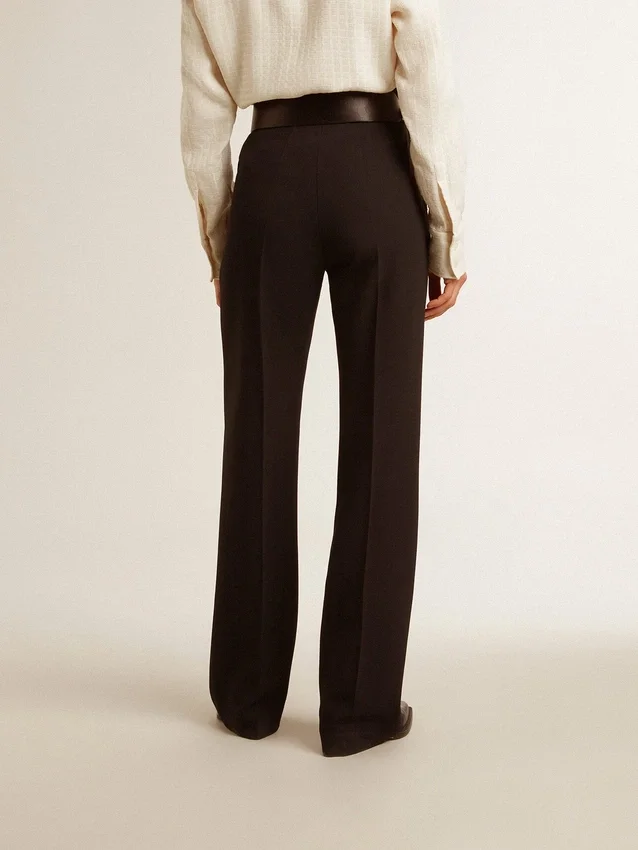 Pantalones suaves de mujer en azul oscuro, de mezcla de lana