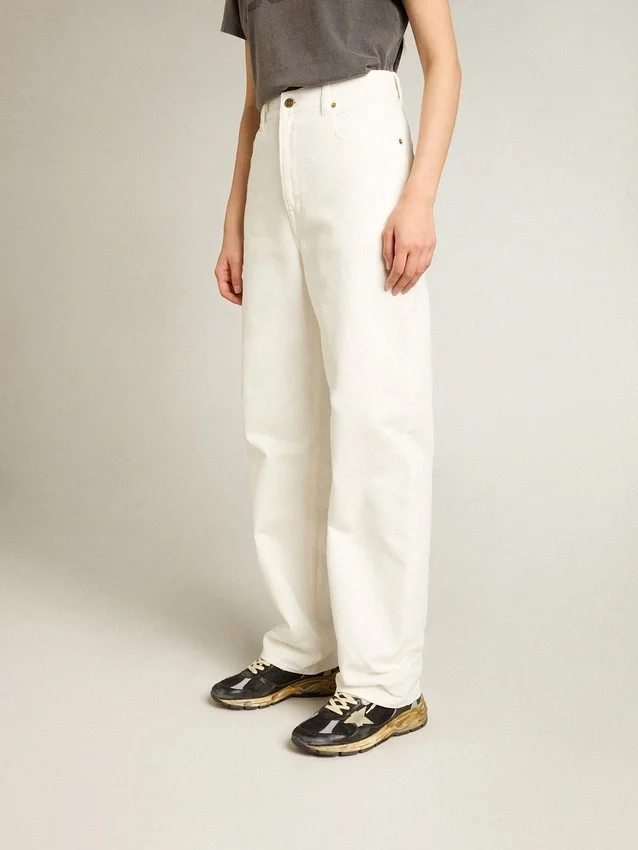 Pantalones vaqueros de algodón de color blanco óptico para mujer