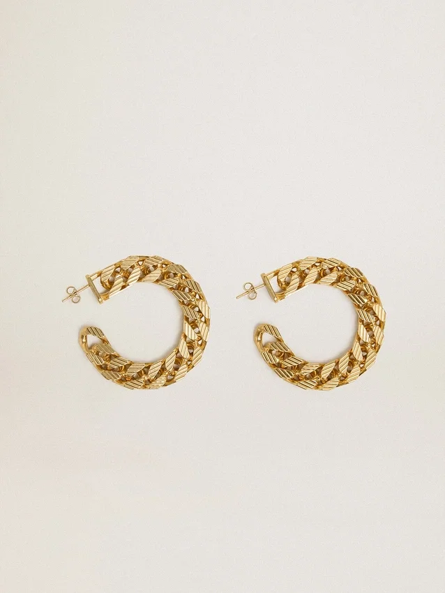 Pendientes de aro con eslabones trenzados en color oro antiguo